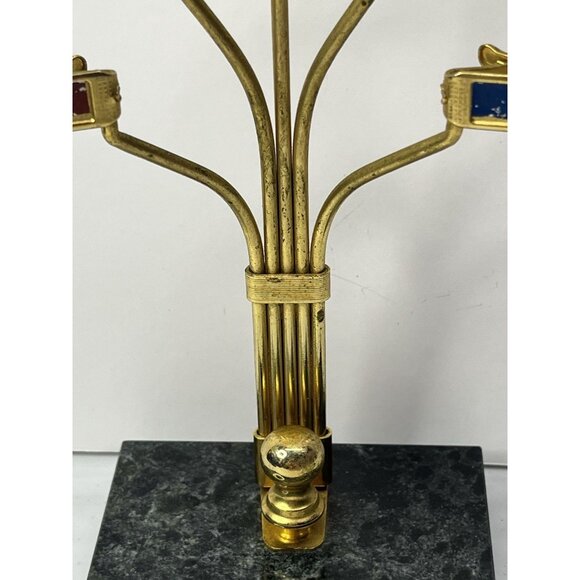 Vintage Brass Desktop Organizer Desk Memo Tree Note Clip Display MCM Marble Base - Picture 6 of 14